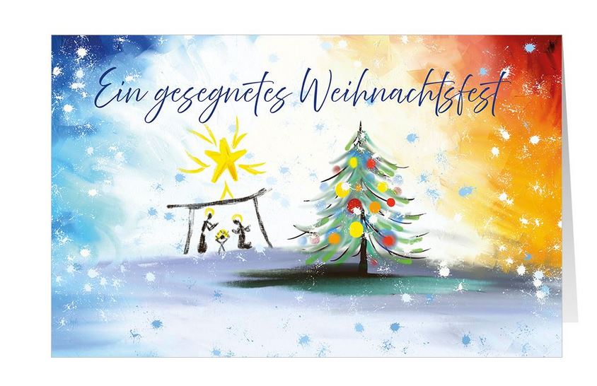 Bunte Weihnachtskarte im christlichen Design mit Gruß "Ein gesegnetes Weihnachtsfest"