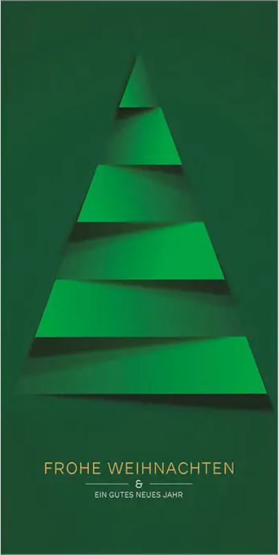 Grüne Weihnachtskarte im modernen Stil mit Weihnachtsbaum und Weihnachtsgruß