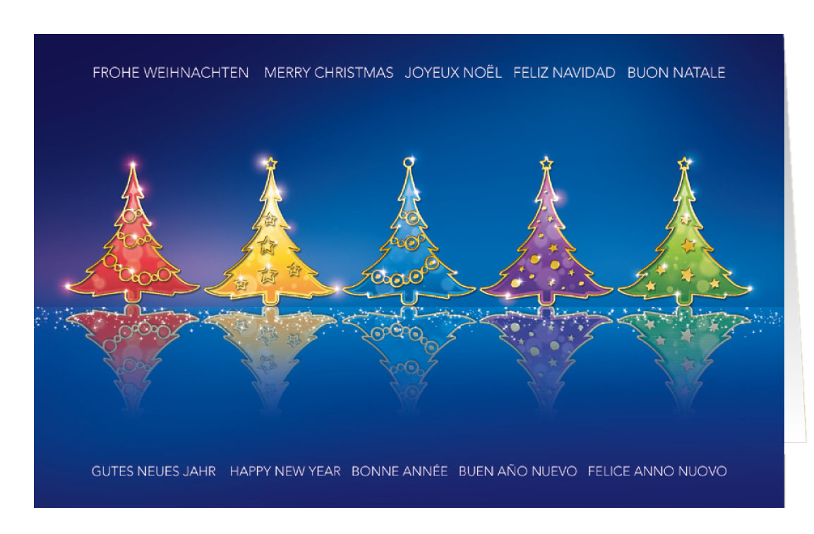 Spendenkarte Weihnachten mit gutem Zweck: Ärzte ohne Grenzen e.V. - Bunte Bäumchen