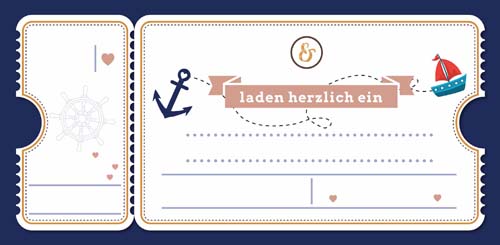 Maritime Hochzeitskarte mit Einlegekarte als Kreuzfahrtticket Druckvorlage ohne individuellem Texteindruck