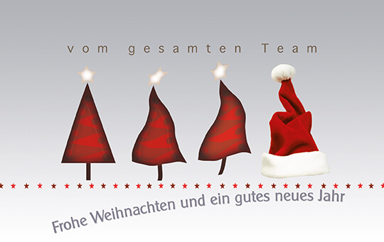 Lustige Firmenweihnachtskarte "Nikolaus-Team" mit Weihnachtgruß vom Team