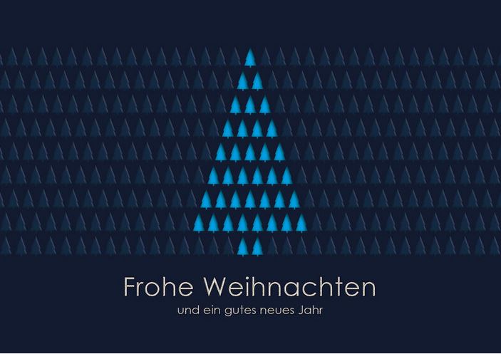 Dunkelblaue Weihnachtskarte als Stanzkarte mit fühlbarer Blind- und Silberfolienprägung, Einleger blau