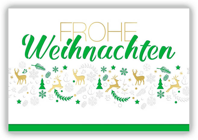 Weiße Weihnachtskarte mit filigraner Laserstanzung und grünem Falteinlegeblatt innen