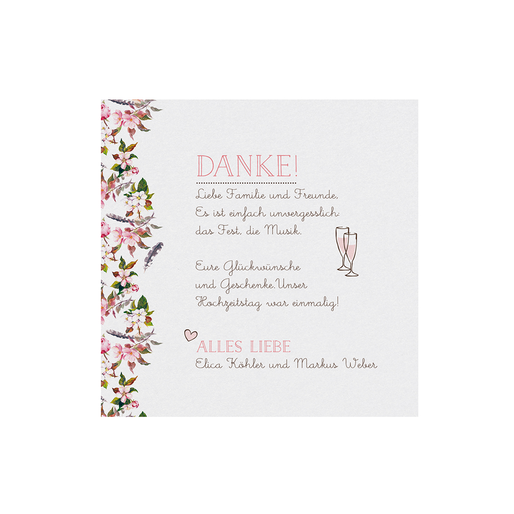 Save the Date Karte in weiß mit romantischem Blumenrand im Bohemian-Stil