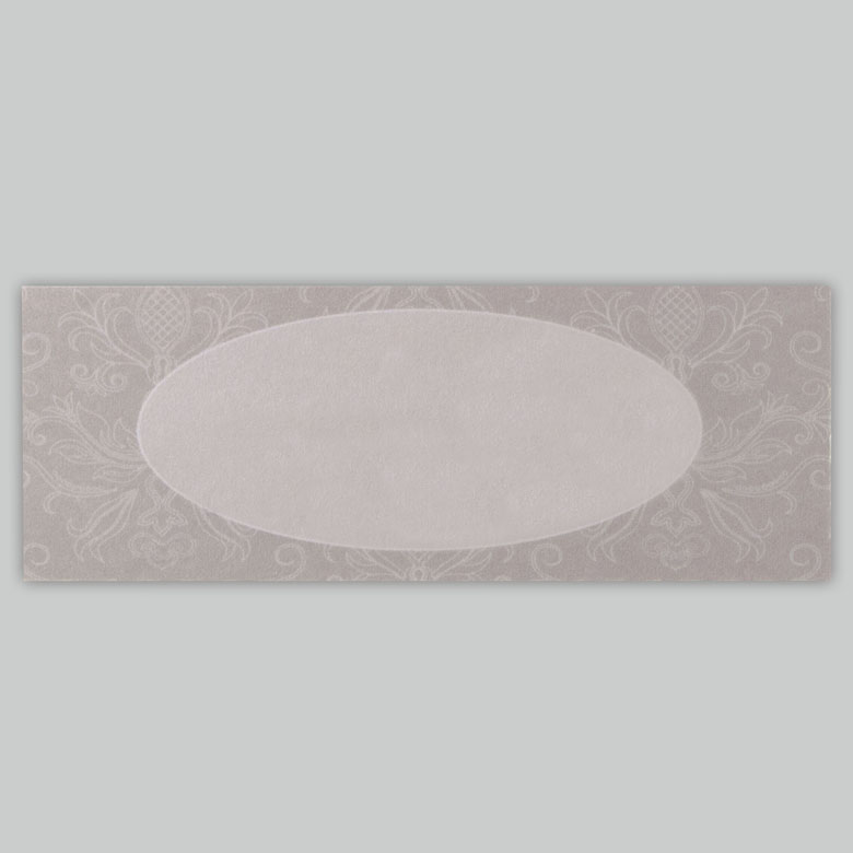 Tischkarte taupe mit filigranem Ornamentdruck und Oval