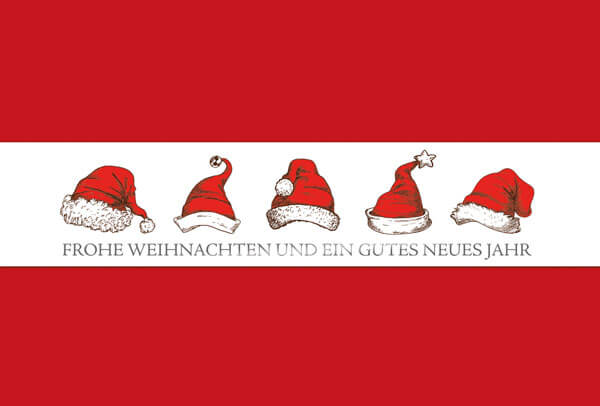 Weihnachtskarte mit Weihnachtsmützen