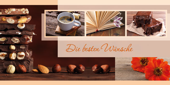 Glückwunschkarte mit Kaffee und Schokolade Genuss