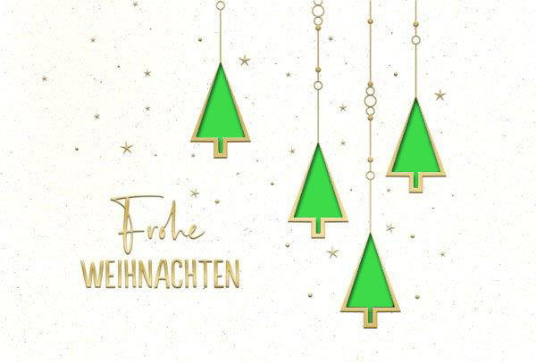 Naturweiße Weihnachtskarte mit "Frohe Weihnachten" und Laserstanzung sowie Einleger in hellgrün