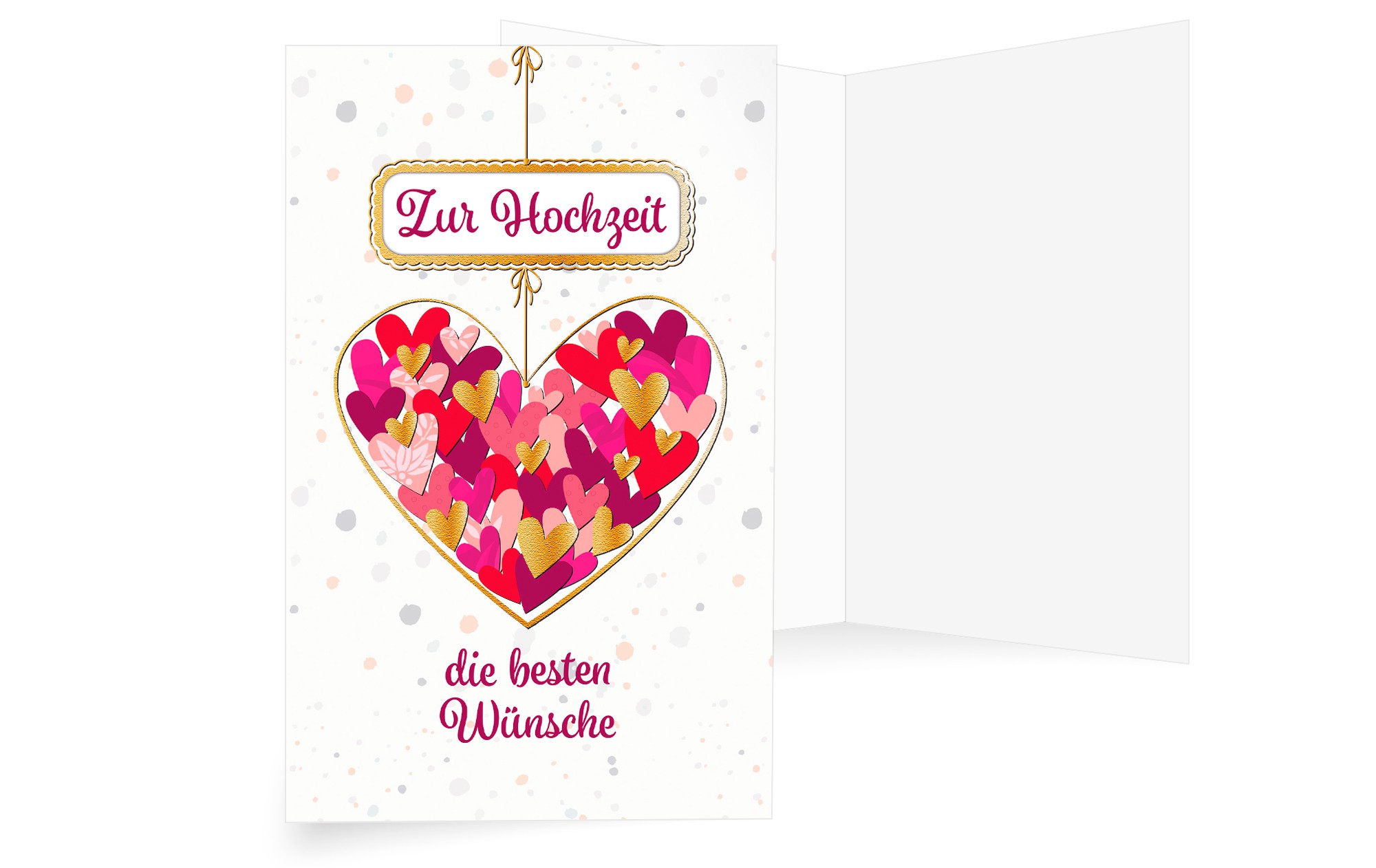 Glückwunschkarte mit zahlreichen Herzen zur Hochzeit