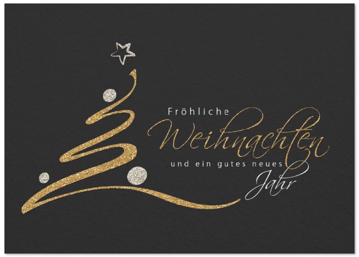 Moderne Weihnachtskarte in anthrazit-metallic mit edler Gold- und Silberfolienprägung, inkl. Einleger