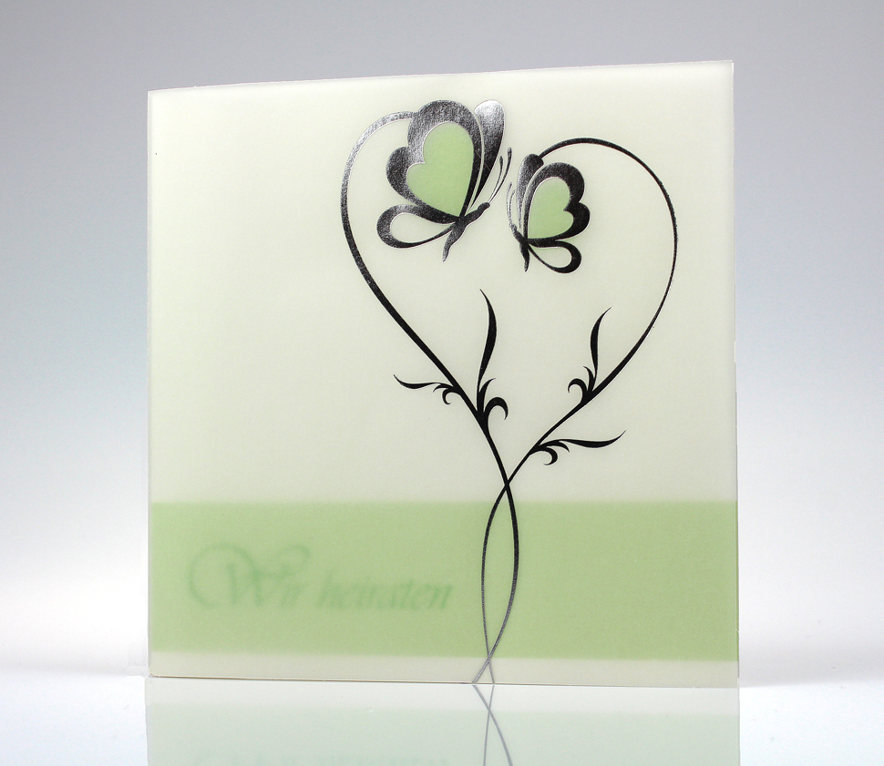 Hochzeitskarte pr8722174 silberne Schmetterlinge grüne Hochzeit