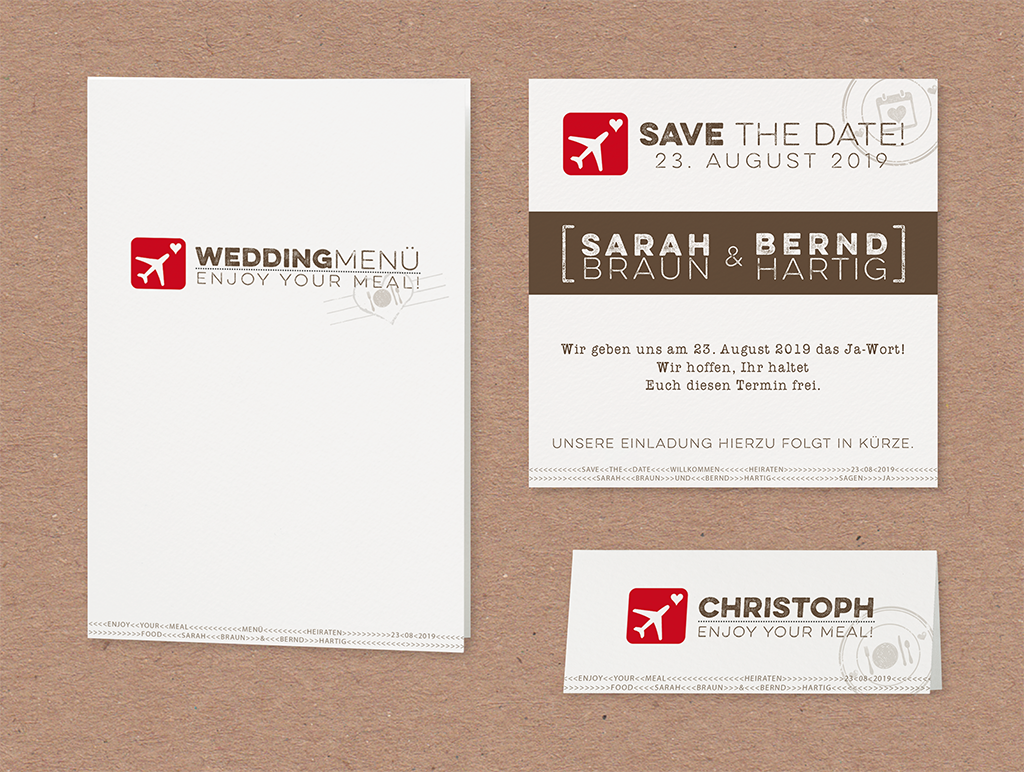 Hochzeitskarten Set passend zum Kraftpapier Wedding Passport