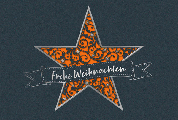 Dunkelgraue Weihnachtskarte mit Metallic-Effekt, Silberfolienprägung und Einleger in orange