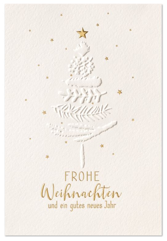 Naturweiße Weihnachtskarte mit Goldfoliendruck und fühlbarer Blindprägung