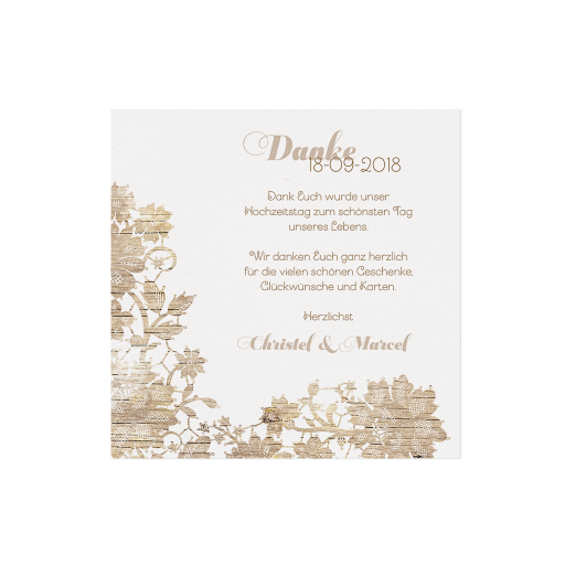 Dankkarte / Save- the Date Karte creme mit Blumen Holzeffekt