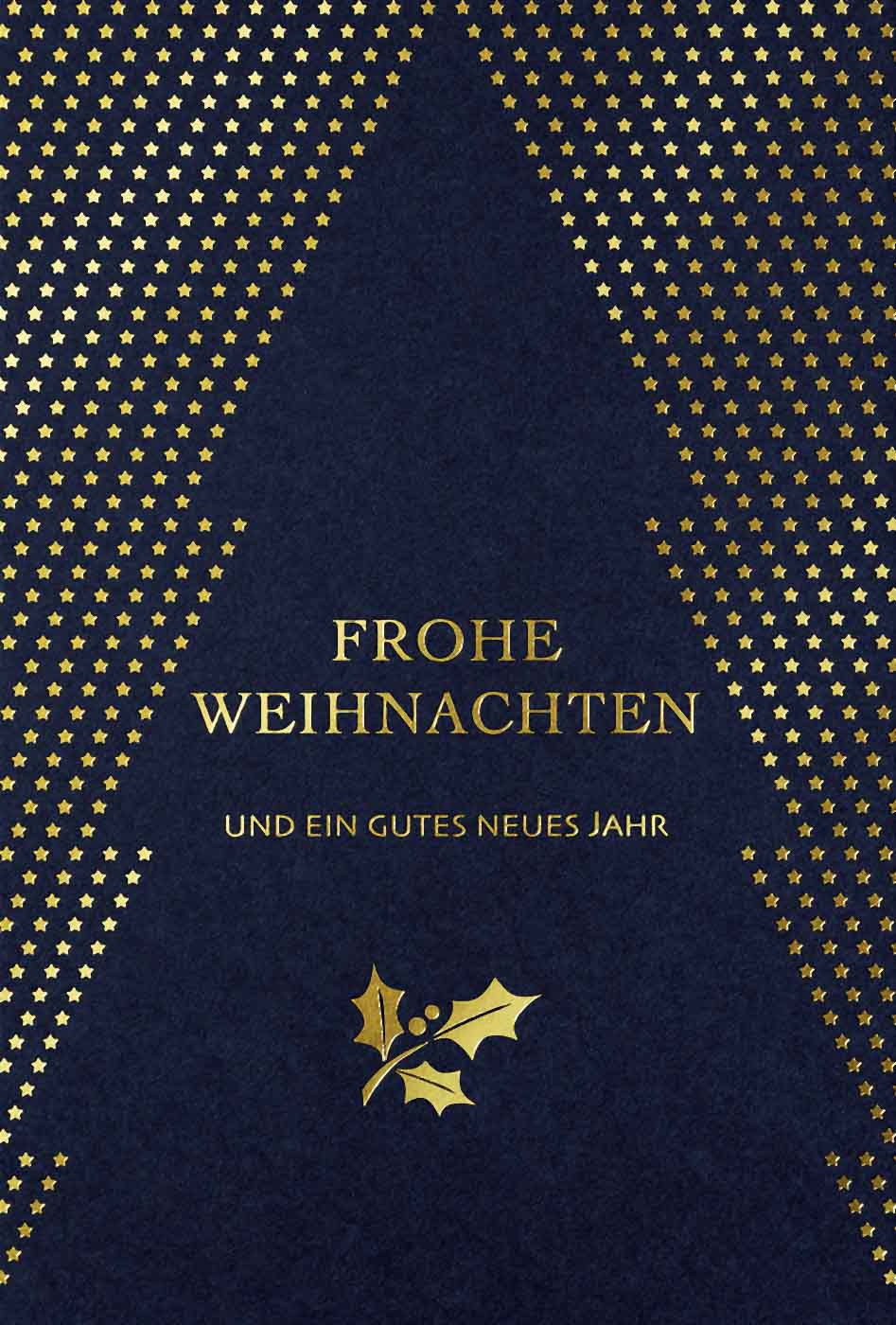 Dunkelblaue Weihnachtskarte mit kleinen Sternchen und Weihnachtsgruß in gold, inkl. Einleger