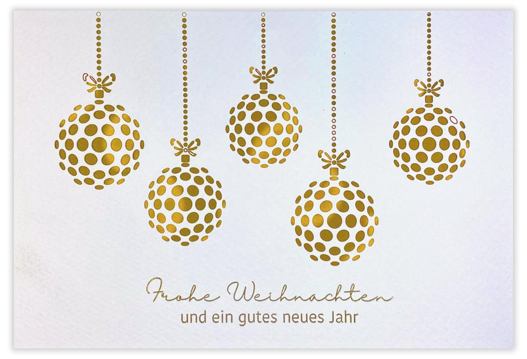 Weiße Weihnachtskarte mit Laserstanzung, Goldfolienprägung und Einlegeblatt in gold