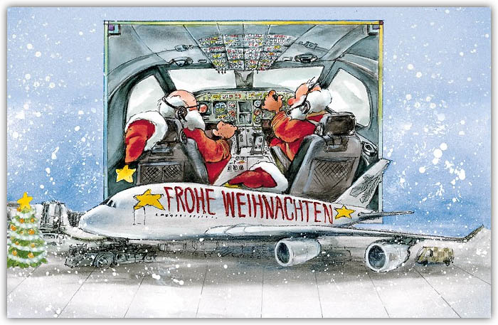 Lustige Firmenbranchenkarte Weihnachten geeignet für Airlines, Piloten und Flugreisen