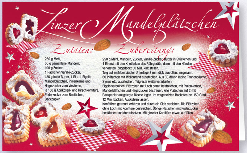 Duft-Weihnachtskarte mit Rezept für Linzer Mandelplätzchen