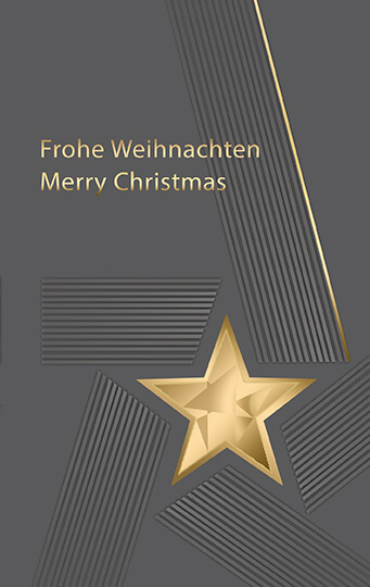 Graue Weihnachtskarte mit deutsch-englischem Weihnachtsgruß und Stern