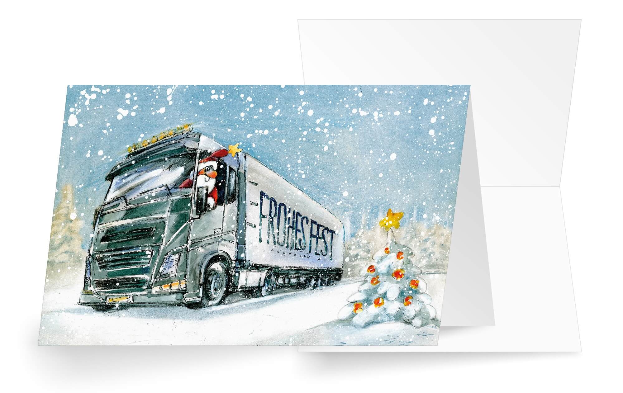 Fröhliche Branchenweihnachtskarte für Spedition, Transportunternehmen und Logistik