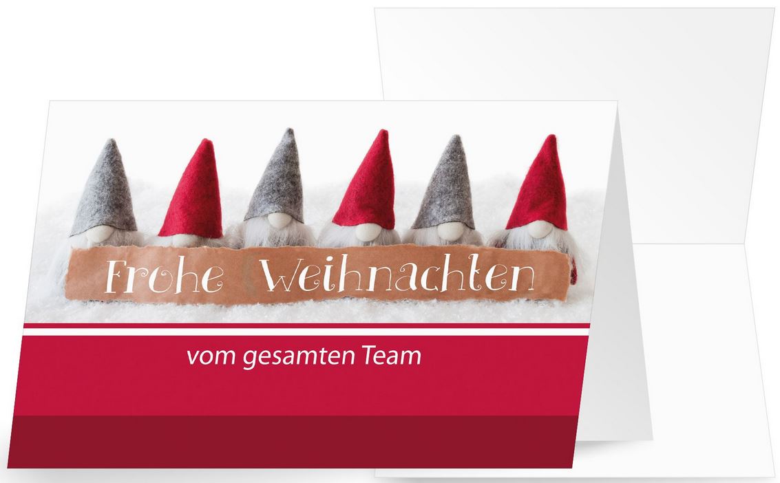 Team-Weihnachtsgruß mit kleinen Wichtelmännchen im humorvollen Design