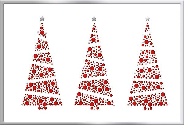 Weiße Weihnachtskarte mit Laserstanzung, Silberfolienprägung und rotem Falteinleger innen