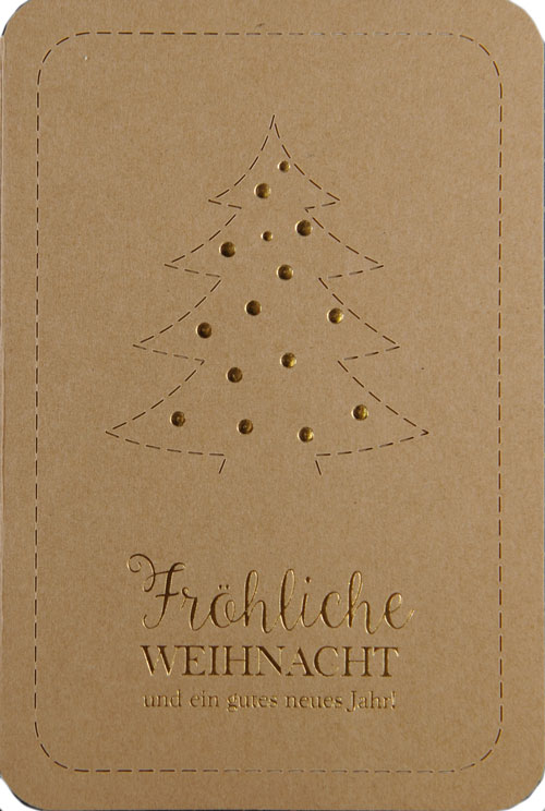 Braune Kraftkarton-Weihnachtskarte mit Stanzung und Folienprägung