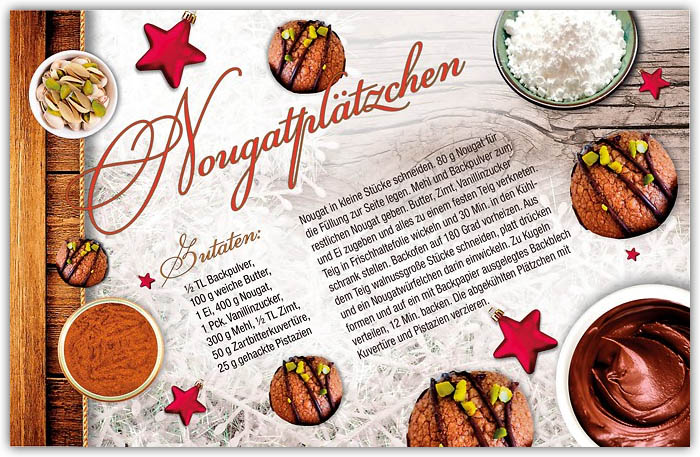 Rezeptkarte für leckere Nougatplätzchen als Duft-Weihnachtskarte