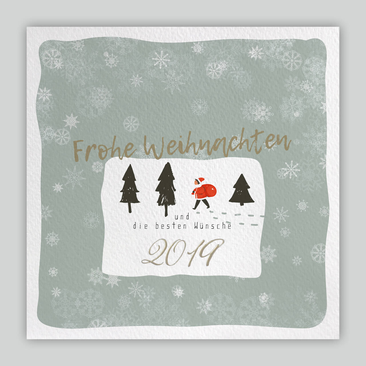 Weihnachtskarte Schneekristalle und verspielter Motivdruck mit 2019