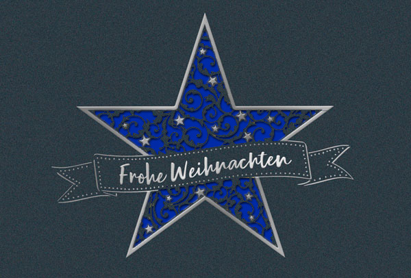 Dunkelgraue Weihnachtskarte mit Metallic-Effekt, Silberfolienprägung und Einleger in blau