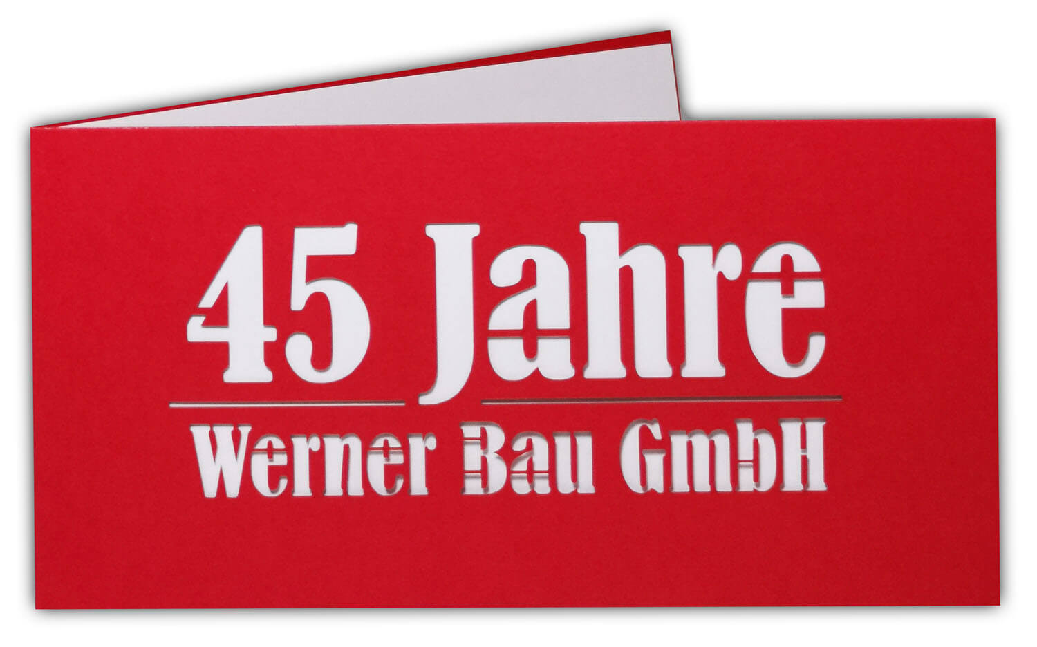 Firmenjubiläumskarte rot / weiß im Beispiel mit 45 Jahren