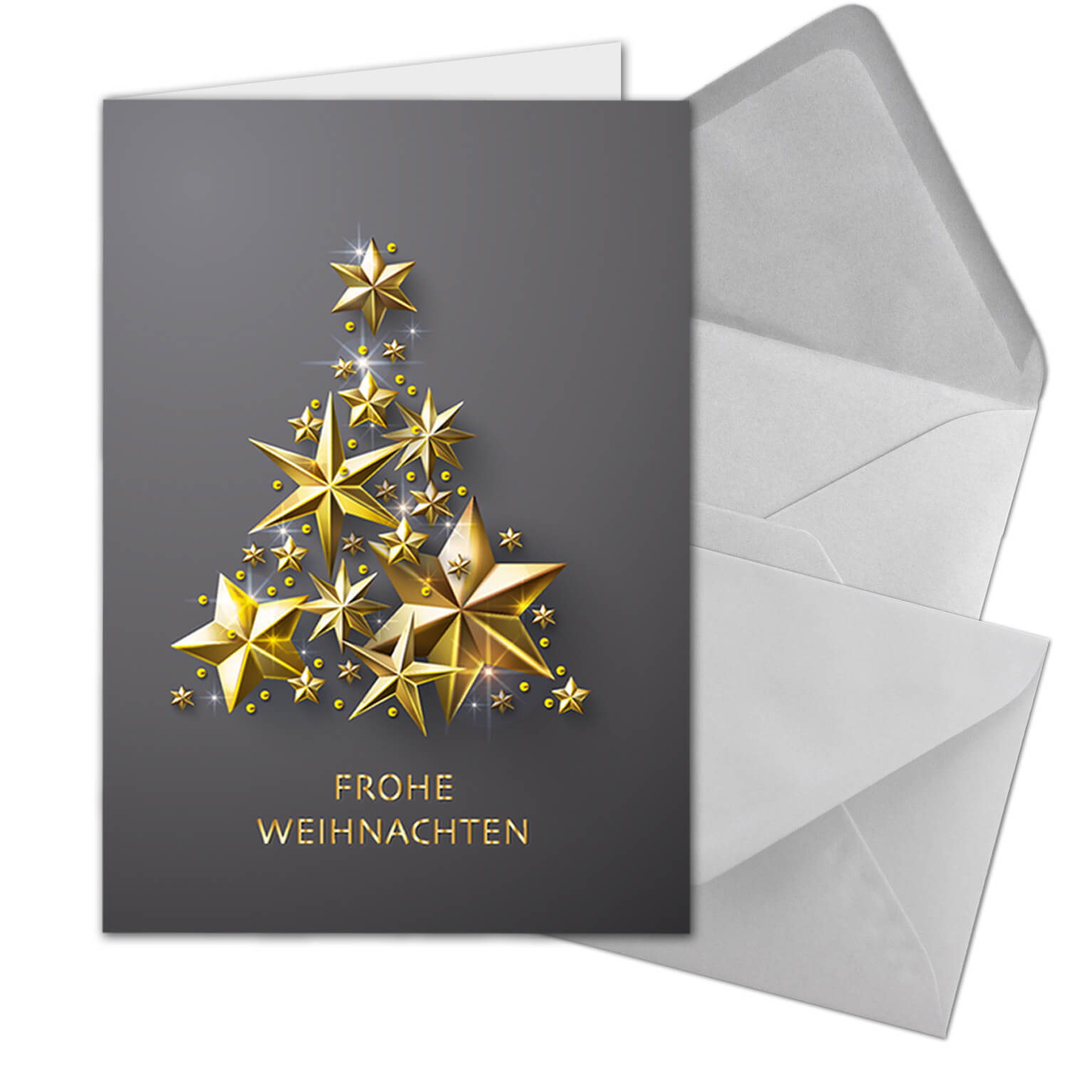 Großformatige Weihnachtskarte DIN A5 mit Sternenbaum und Gruß "Frohe Weihnachten"