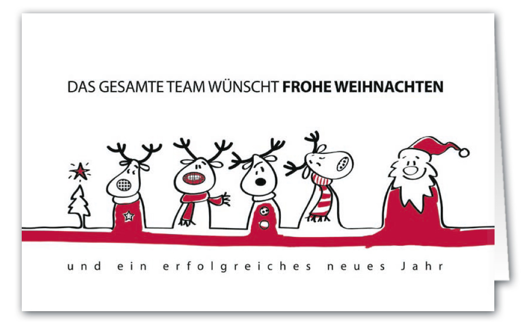 Lustige Weihnachtsspendenkarte zugunsten Ärzte ohne Grenzen mit geschäftlichen Grüßen vom Team