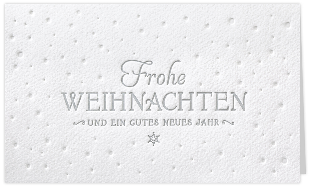 Weihnachtskarte aus Aquarellkarton mit Letterpress und Prägung in weiß