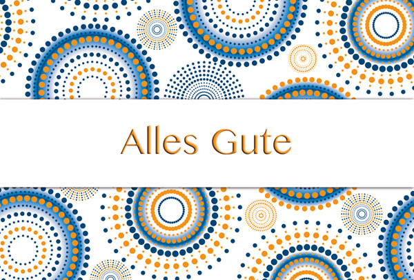 Grußkarte "Alles Gute" mit farbigen Punktmustern