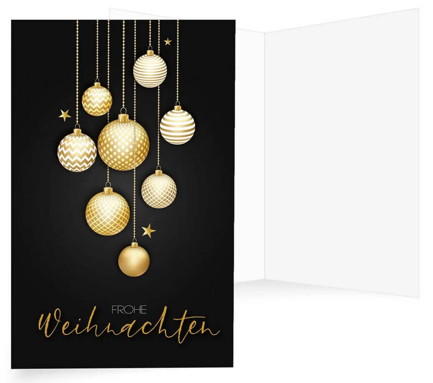 Exclusive Weihnachtskarte mit goldenen Christbaumkugeln und Gruß für Ärzte ohne Grenzen