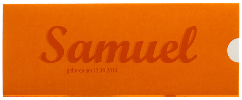 Blankokarte 21x8 cm Schiebekarte orange Transparentpapier - Beispiel Geburtskarte