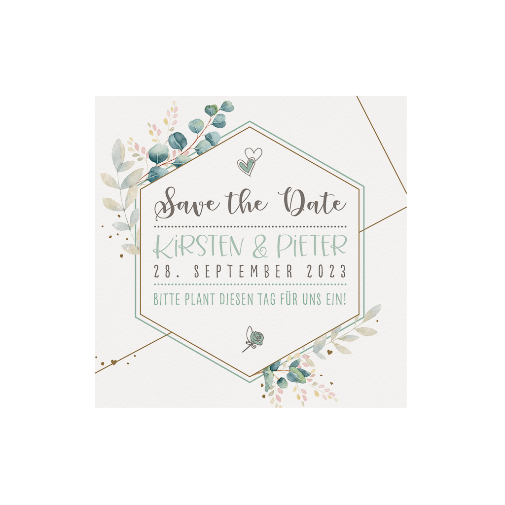 Save the Date oder Dankkarte aus der Serie "Green Flower" mit Aquarelldruck