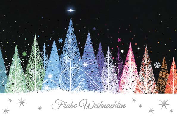 Moderne Spendenweihnachtskarte mit buntem Wald für Deutscher Kinderschutzbund e.V.