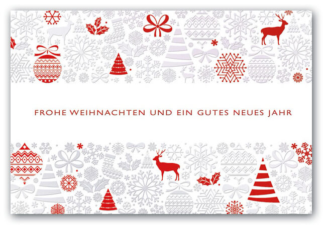 Weihnachtskarte mit Spendenanteil für das Deutsche Kinderhilfswerk in weiß mit weihnachtlichen Symbolen