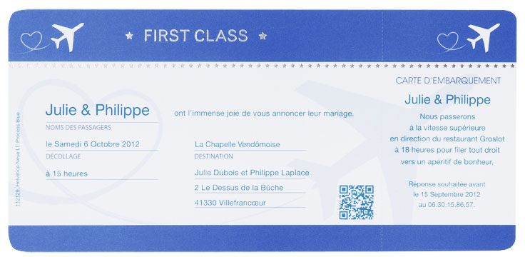 Hochzeitskarte bm112129fr als Flugticket inkl. Boardingcard