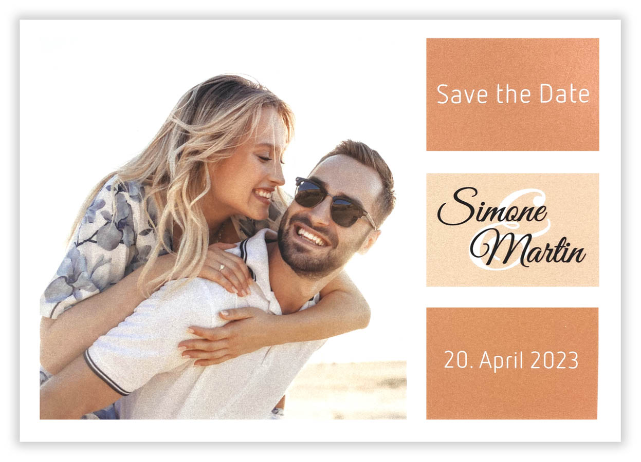 Save the Date Karte in apricot mit eigenem Foto