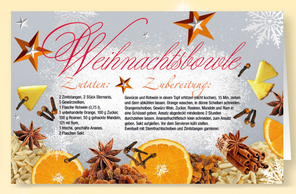 Rezept-Duft-Weihnachtskarte Weihnachtsbowle mit Zimt-Duft