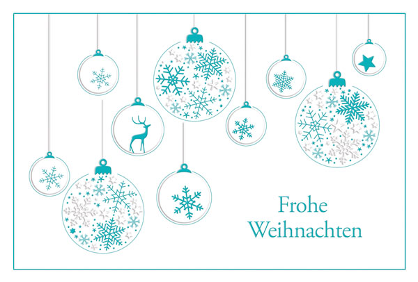 Naturweiße Weihnachtskarte mit Blind- und türkisfarbener Folienprägung, inkl. Einlegeblatt