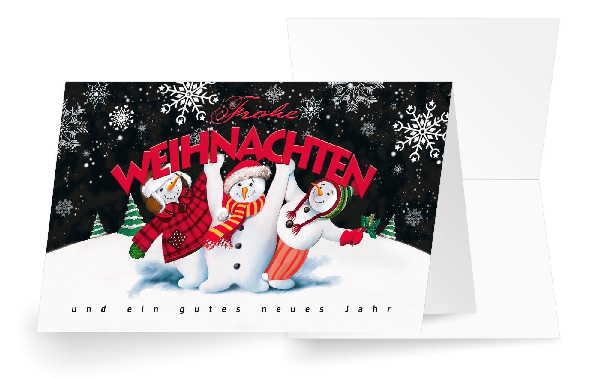 Fröhliche Weihnachtskarte "Funny Snowmen" mit Spendenzweck zugunsten Ärzte ohne Grenzen