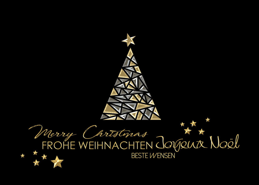 Elegante Spendenweihnachtskarte in schwarz zugunsten der Deutschen Kinder-Krebs-Stiftung