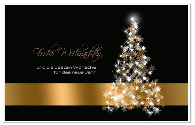 Schwarze Weihnachtskarte im praktischen Kleinformat mit Sternenbaum und Weihnachtsgruß