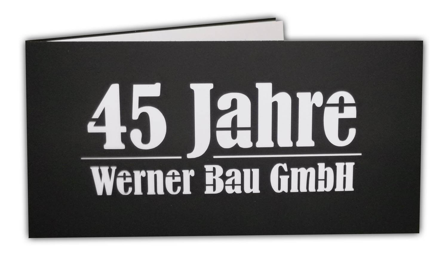 Firmenjubiläumskarte schwarz / weiß im Beispiel mit 45 Jahren