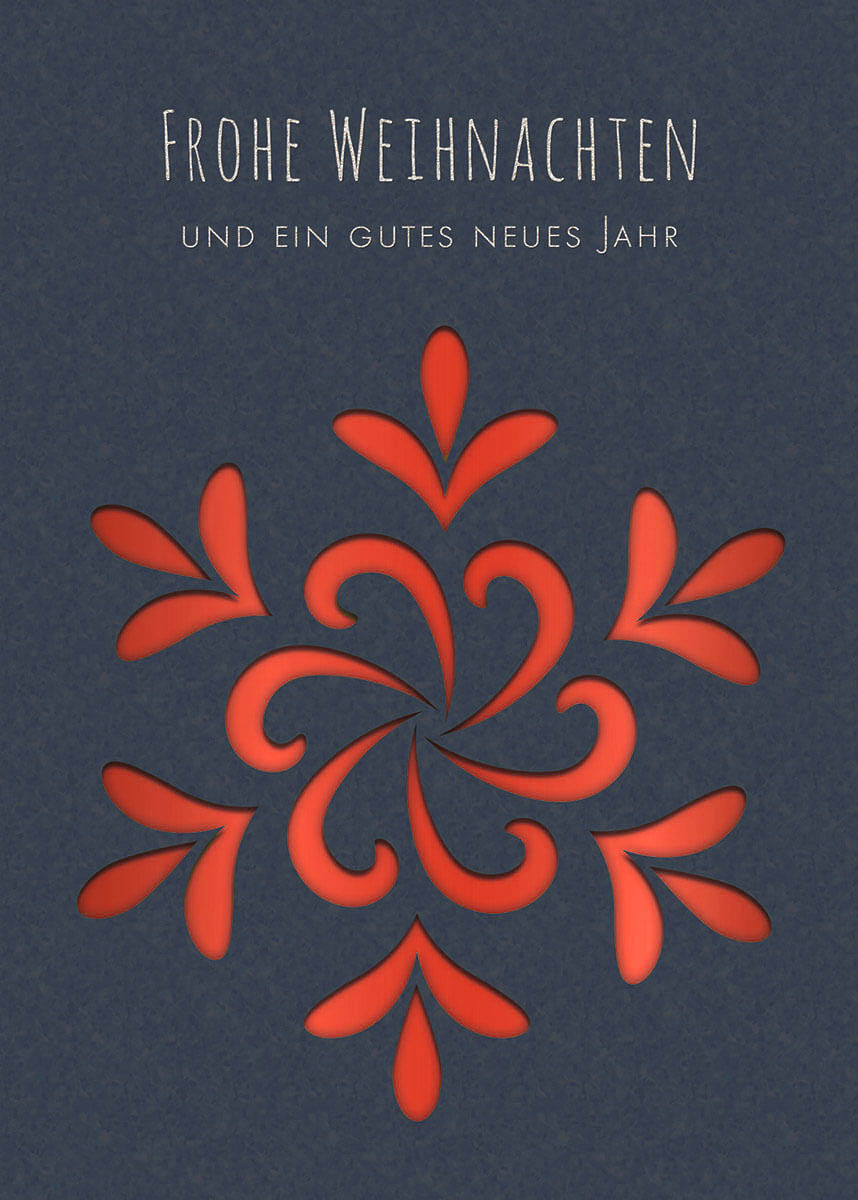 Weihnachtskarte mit Stanzung, Silberprägung und rotem Einlegeblatt